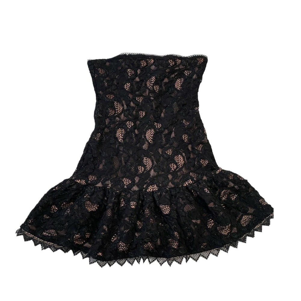 The Kooples Black Lace Strapless Ruffle Dress Rose Gold S